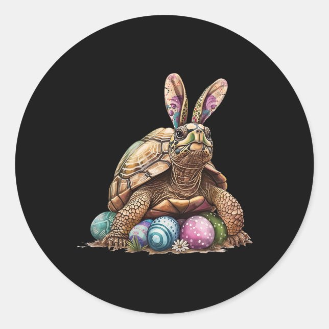 Easter Turtle Easter Turtle Bunny Ears Easter Egg  Classic Round Sticker (Front)
