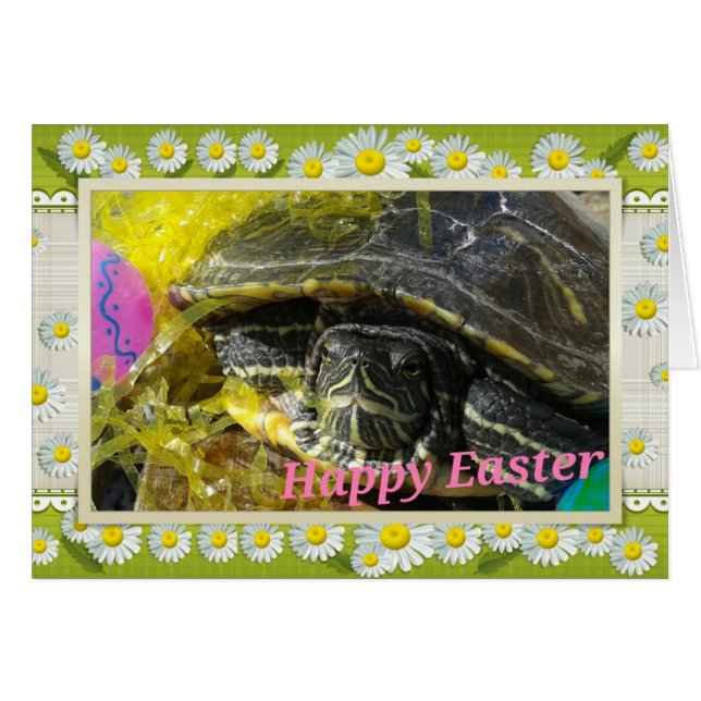 Easter Turtle Flower Border Digital Art (Front Horizontal)