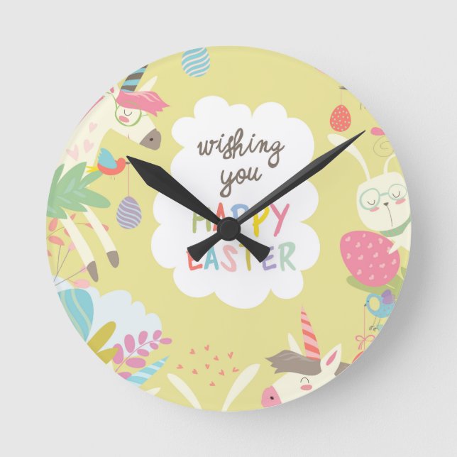 easter unicorn round clock (Front)