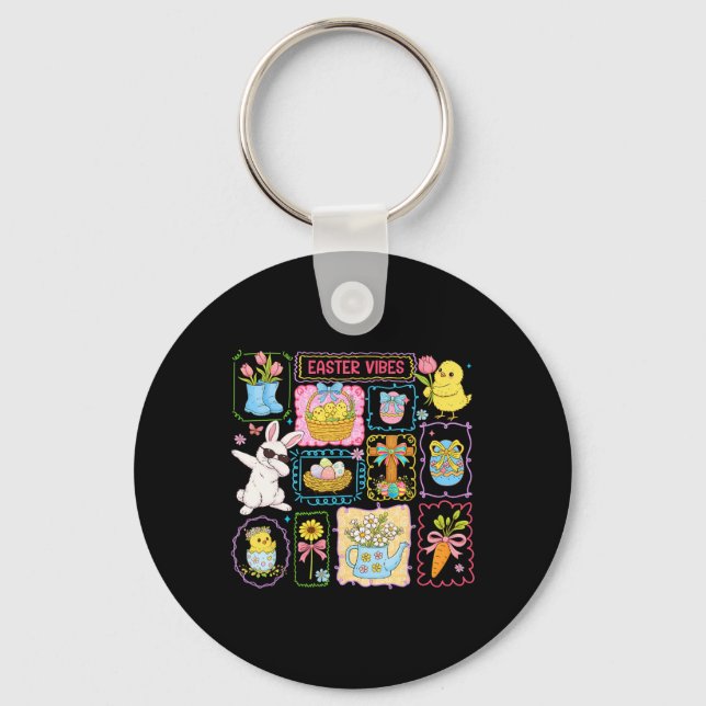 Easter Vibes 2026 Cute Bunny Rabbit Easter Day Wom Keychain (Front)