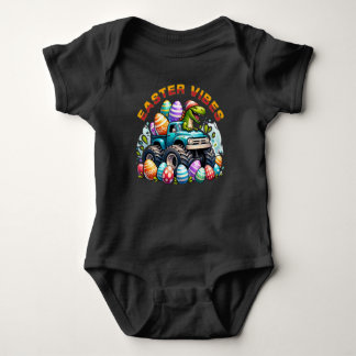 Easter Vibes Dino on Monster Truck with Easter Egg Baby Bodysuit