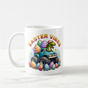 Easter Vibes Dino on Monster Truck with Easter Egg Coffee Mug