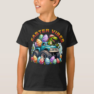 Easter Vibes Dino on Monster Truck with Easter Egg T-Shirt