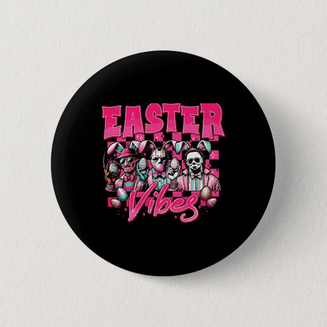 Easter Vibes Funny Easter Horror Characters Family 2 Inch Round Button (Front)