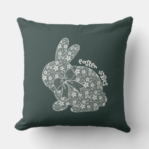 Easter Vibes White Lace Bunny Lace Ears Lace Bow Throw Pillow