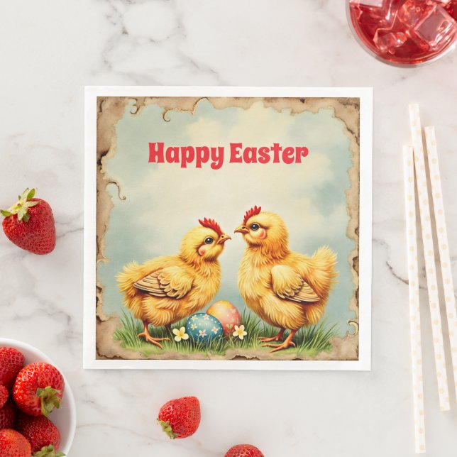 Easter Vintage 2 Little Chicken Holiday Collection Napkin (Insitu)