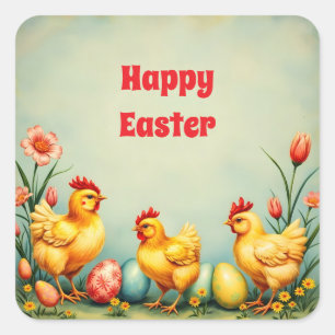 Easter Vintage 3 Little Chicken Holiday Collection Square Sticker