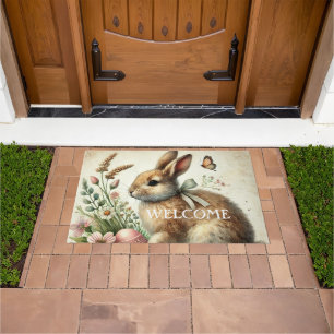 Easter Vintage Bunny Rabbit Colourful Egg Floral  Doormat