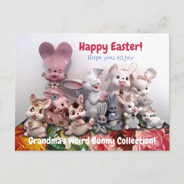 Easter Vintage Bunny Rabbit Figurines Funny  Holiday Postcard (Front)
