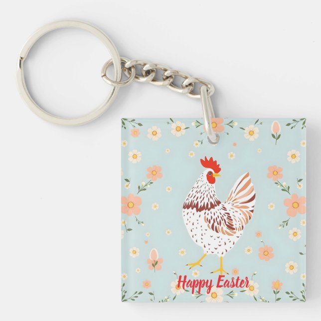 Easter Vintage Chicken Holiday Collection Keychain (Front)