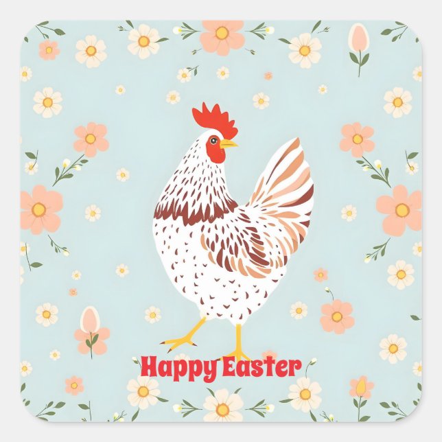 Easter Vintage Chicken Holiday Collection Square Sticker (Front)