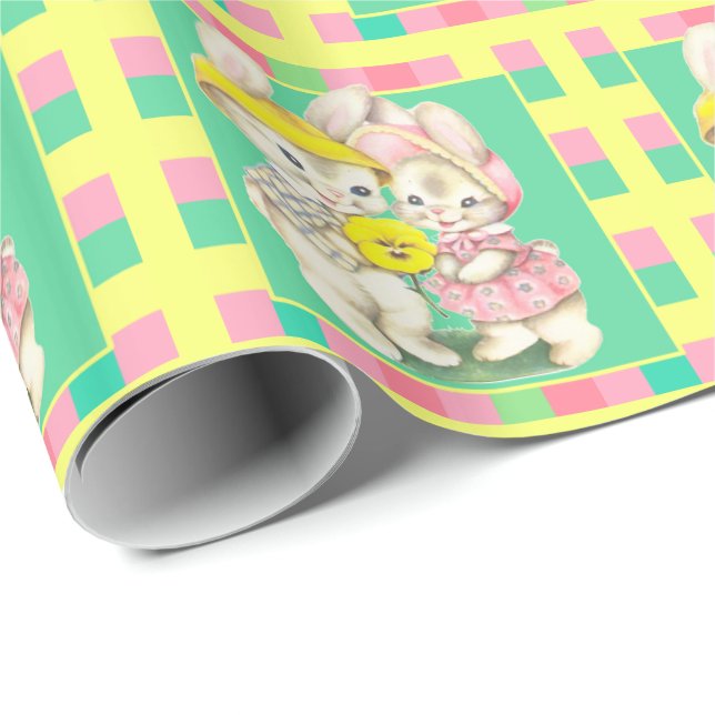 Easter Vintage Easter Bunny Bunnies Rabbits Wrapping Paper (Roll Corner)