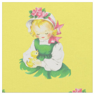 Easter Vintage Girl Easter And Easter Chick 4.5" Fabric