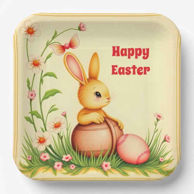 Easter Vintage Rabbit Holiday Collection Paper Plate (Front)