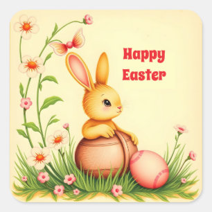 Easter Vintage Rabbit Holiday Collection Square Sticker