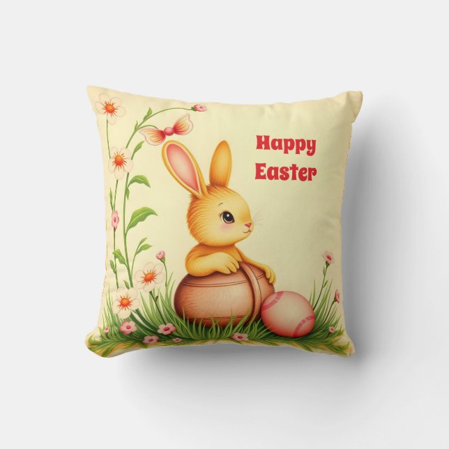 Easter Vintage Rabbit Holiday Collection Throw Pillow (Front)
