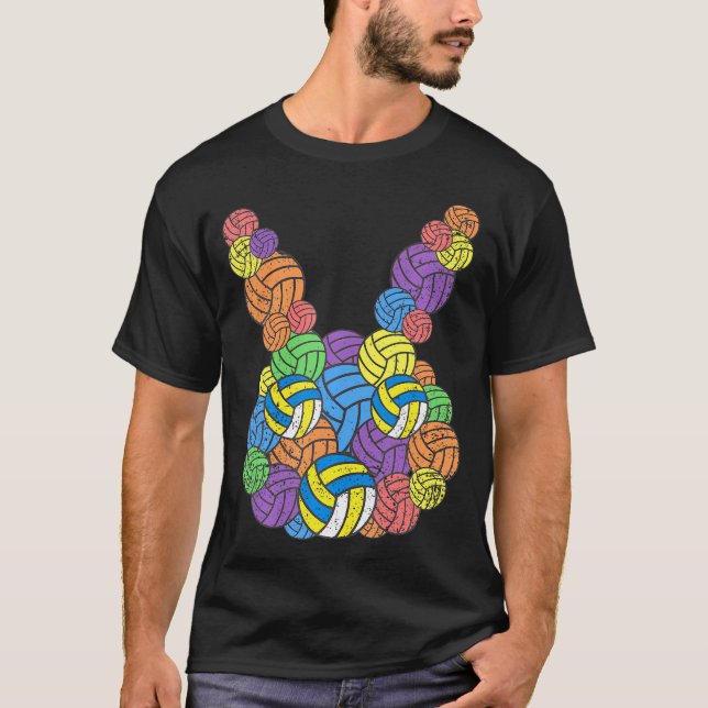 Easter Volleyball Lover Bunny Head Ball Egg T-Shirt (Front)
