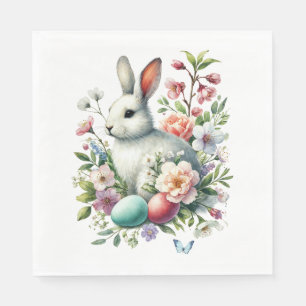 Easter Watercolor Bunny, Eggs & Flowers Napkin