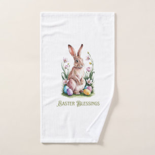 Easter Watercolor Bunny & Flowers Hand Towel