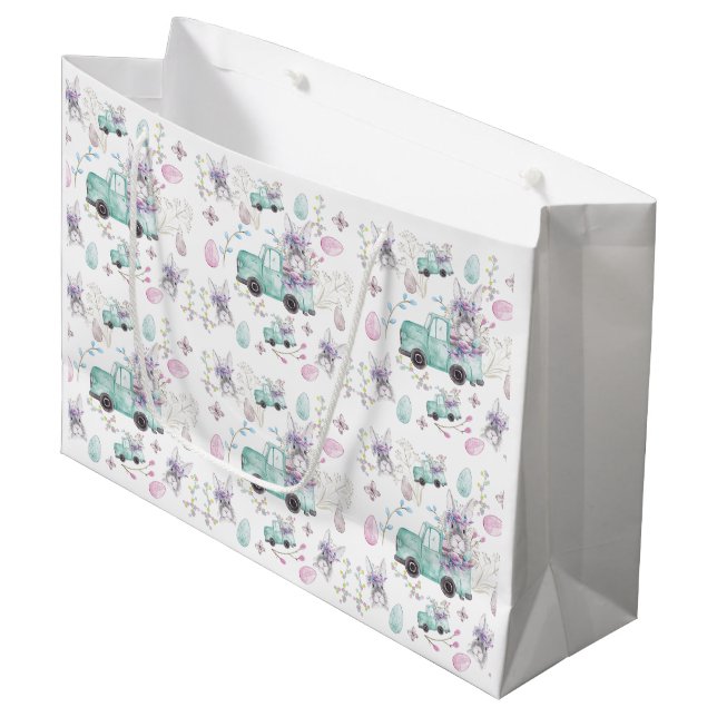 Easter Watercolor Bunny Truck Large Gift Bag (Front Angled)