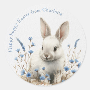 Easter Watercolor Bunny Wildflower Kids Class Classic Round Sticker