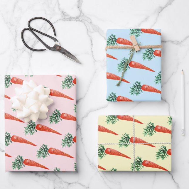 Easter Watercolor Carrots Colourful Spring Bunny  Wrapping Paper Sheet (Front)