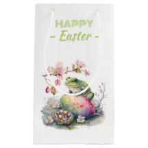 Easter Watercolor Green Frog Eggs & Flowers -