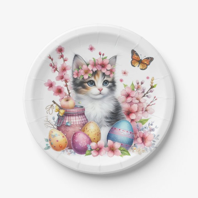 Easter - Watercolor Kitten -   Paper Plate (Front)