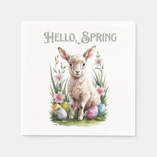 Easter Watercolor Lump, Eggs & Flowers Napkin (Front)