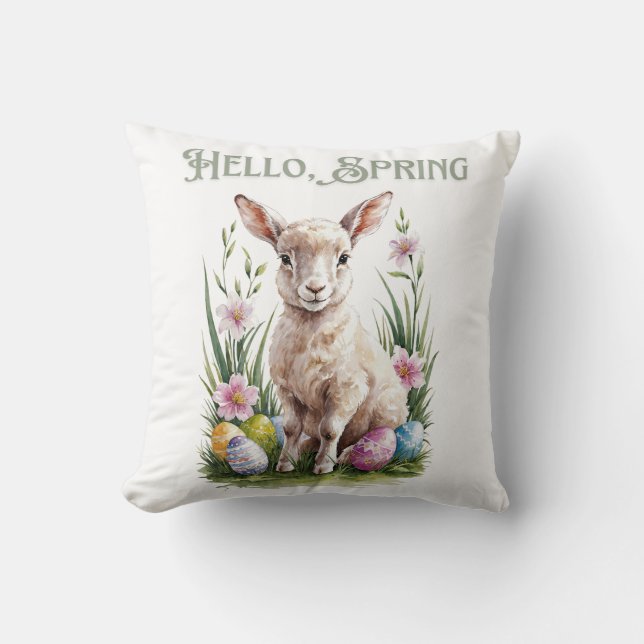 Easter Watercolor Lump, Eggs & Flowers Throw Pillow (Front)