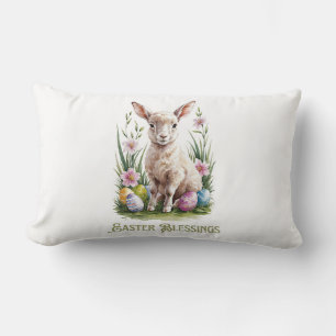 Easter Watercolor Lump & Flowers Lumbar Pillow