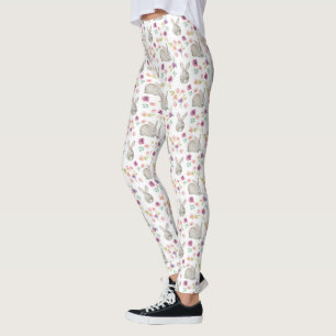 Easter Watercolor Painted Bunnies Floral Leggings