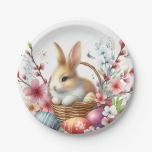 Easter Watercolor Rabbit Eggs and Flowers -   Paper Plate