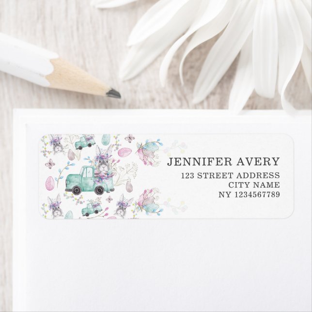 Easter Watercolor Truck Bunny Address (Insitu)