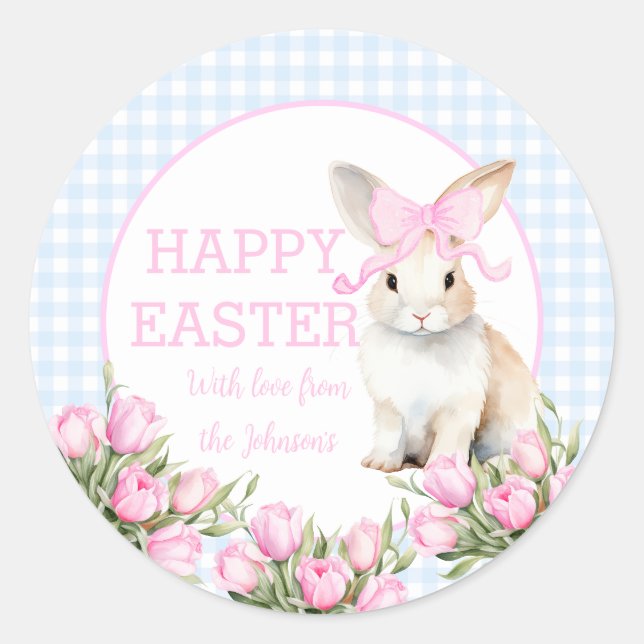 Easter watercolor tulip bunny Easter  Classic Round Sticker (Front)