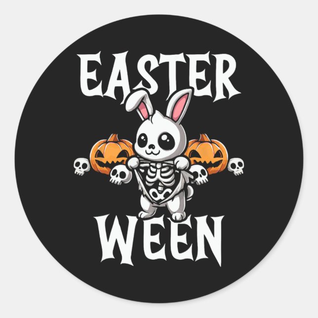 Easter Ween Skeleton Bunny Halloween Theme  Classic Round Sticker (Front)