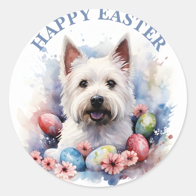 Easter Westie Chocolate  Eggs and Flowers -   Classic Round Sticker (Front)