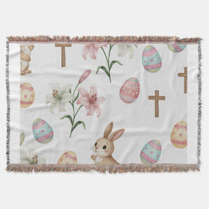 Easter Whimsy – Seamless Bunny & Lily Pattern Throw Blanket