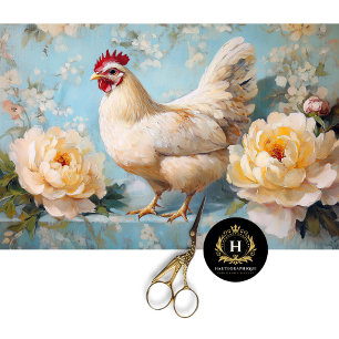 Easter white chicken yellow roses decoupage tissue paper