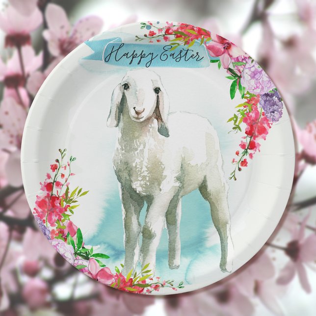 Easter White Lamb | Spring Flowers Paper Plate (Creator Uploaded)