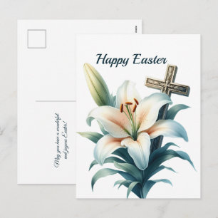 Easter White Lily Cross Illustration Holiday Postcard