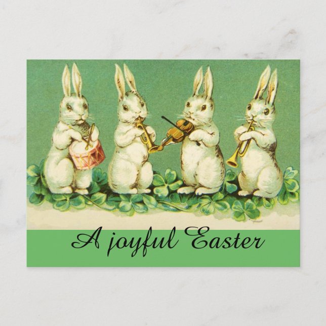 EASTER WHITE RABBIT ORCHESTRA Music Making Rabbits Holiday Postcard (Front)