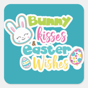 Easter wishes and bunny kisses party sticker