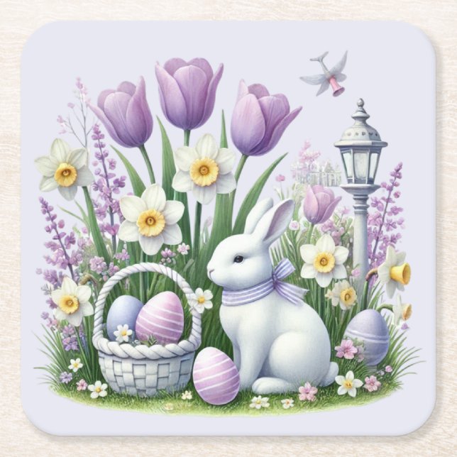 Easter Wishes Square Paper Coaster (Front)