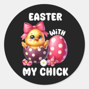 Easter With My Chick Easter Pregnancy Announcement Classic Round Sticker