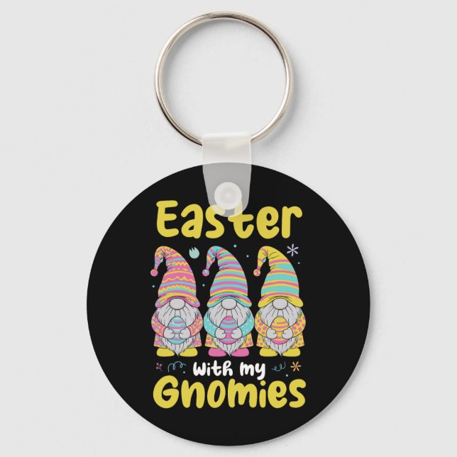 Easter With My Gnomies Funny Easter Gnomes  Keychain (Front)