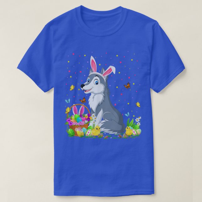 Easter Wolf Bunny Egg Hunting Wolf Easter Sunday  T-Shirt (Design Front)