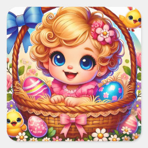 EASTER ~WOW! VINTAGE GIRL ~  SQUARE STICKER
