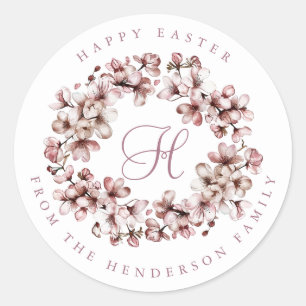 Easter Wreath Personalized Name Round Stickers