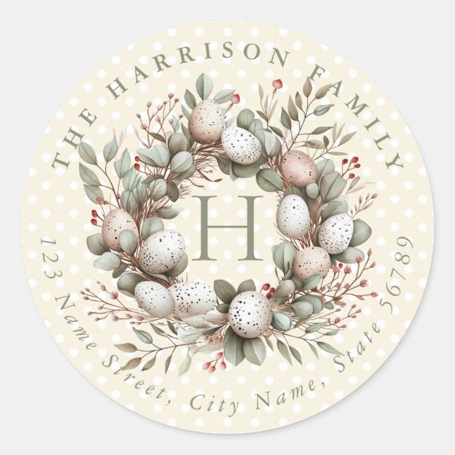 Easter Wreath Personalized Name Round Stickers (Front)